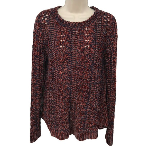 Soft Surroundings Womens Long Sleeves Open Knit Brown Navy Pullover Sweater Sz S - Picture 1 of 7